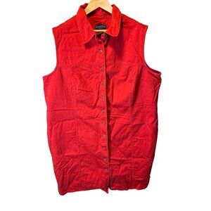 Charter Club Woman Red Button Down Collared Sleeveless Top Sz 24W